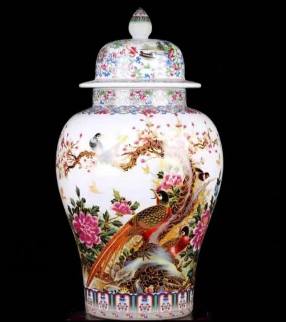 Bzgpmfud D Vase Esktop Ceramic China Ming Style Floral Temple Ginger Jar Chinese Traditional Ecorative Ancient Unique Antique(D)