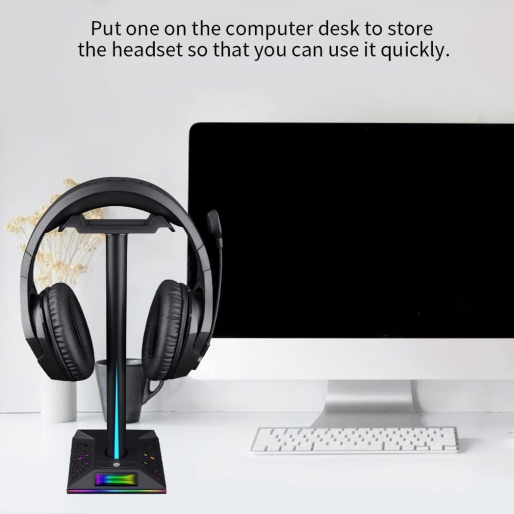 Gaming Accessori Supporto per Cuffie RGB Gamer Supporto per Cuffie Antiscivolo da Tavolo da Ufficio con Doppio Caricatore USB 2 Stand Over-Ear da Gioco(Pink)