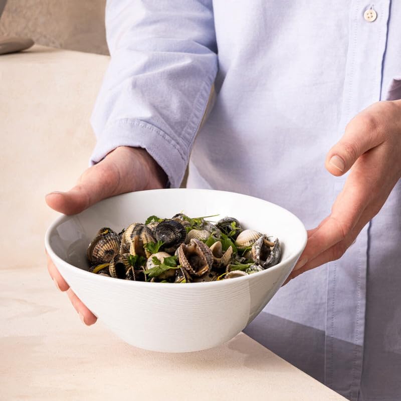 DEGRENNE Rivage Bowl - White Porcelain Dish for Fruit, Salad, Cereal, Soup & Pasta, Small Serving Bowl, Modern Dinnerware, Made in France - 7”