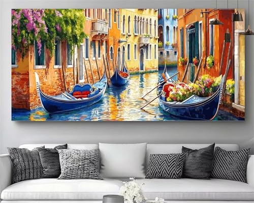Activité manuelle adulte anti-stress broderie diamant XXL Venise navire 5D DIY 100x300cm