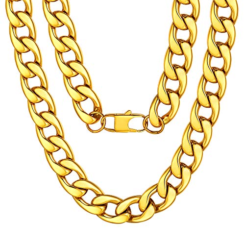 Chunky Gold Chain Mens Mens Stainless Steel Yellow Gold Plated Curb Cuban Link Necklace 15mm 22inches