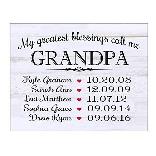 LifeSong Milestones Personalized Gifts for Grandpa Wall Plaque Sign with Children's Names Birth Dates to Remember My Greatest Blessings Call me Grandpa (White Distressed)