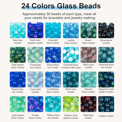 Image of XSEINO About 1200pcs 6mm Crack Glass Beads Bracelet Making Kit,24 Assorted Crackle Oceanic Blue Series Colorful Crystal Beads for Bracelet,Jewelry Making,DIY Crafts,Friendship Bracelets
