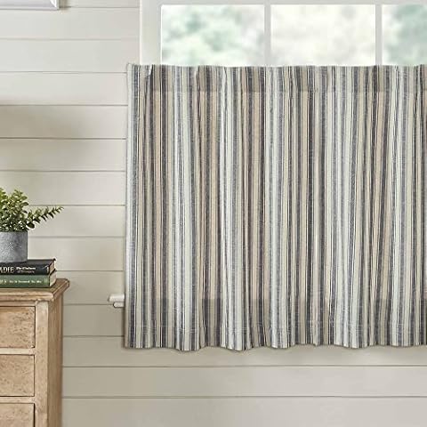 Piper Classics Market Place Gray Ticking Stripe Tier Curtains Cover
