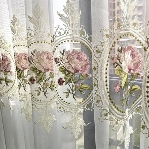 Rideaux en tulle brodé pivoine blanc 241x274 cm lot de 2 voilages de luxe à œillets pour le salon