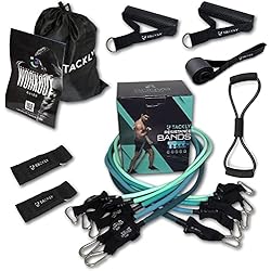 Instrumentos Para Hacer Ejercicio TACKLY Gomas elásticas musculación hasta 150 LB / 68kg con Accesorios Ejercicio Fitness - Kit Gym en casa con 5 Niveles Bandas elasticas de Resistencia - Cintas/Cuerdas elásticas Deporte hogar