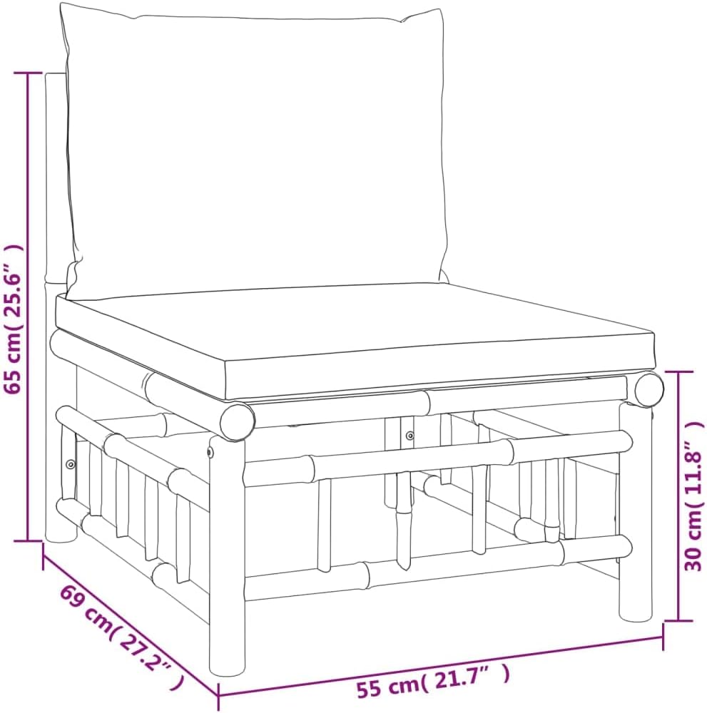 Diagram showing the dimensions of the Makastle Bamboo Patio Middle Sofa