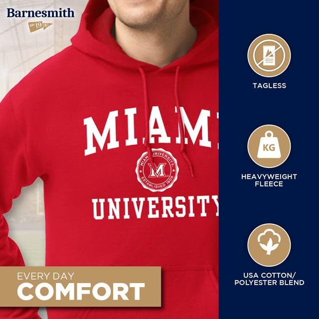 Barnesmith Hooded Sweatshirt, Unisex, Cotton/Poly Blend, Heritage Logo Small Miami Ohio - Red - 2