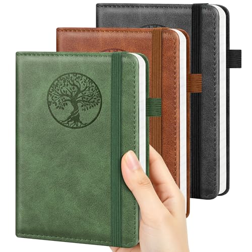 Image of A6 Pocket Notebook Lined Journal: 3 Pack Small Notebook College Ruled, Leather Mini Notebook, Note Pads Office Essentials, Hardcover Pocket Journals for Writing, No Bleed Paper, 384 Pages, 3.7 inchx 5.7 inch