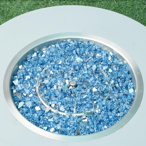 Image of Skyflame Fire Pit Glass Rocks, 15 Pound Pacific Blue Reflective Fire Glass for Outdoor Indoor Fire Bowl Fireplace, 1 /2-Inch