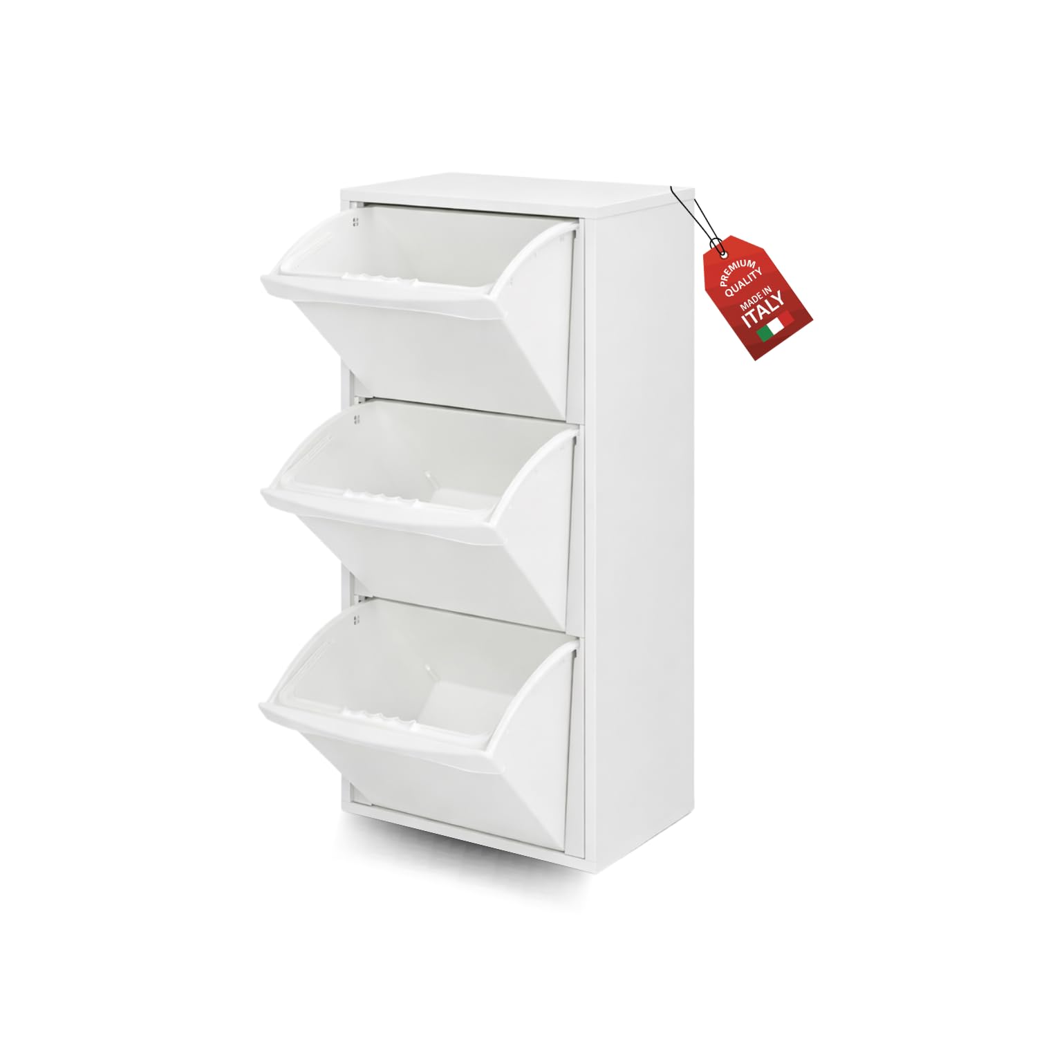 MOHOME Mobile Legno Raccolta Differenziata Bianco 101 x 40 x 25 Cm Made in Italy Cestino per Spazzatura da Cucina Contenitore Rifiuti 3 Vani Capacità 48 L Salvaspazio Casa Ufficio Già Montato