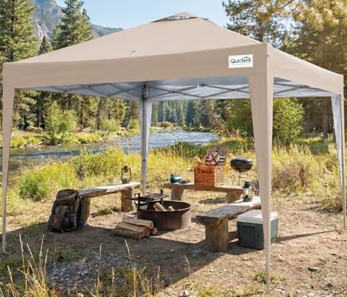 Quictent Pop Up Canopy Portable Waterproof Gazebo with Carry Bag 2.5x2.5m Lightweight Shelter Tent for Parties Camping Festivals Garden Events Beige