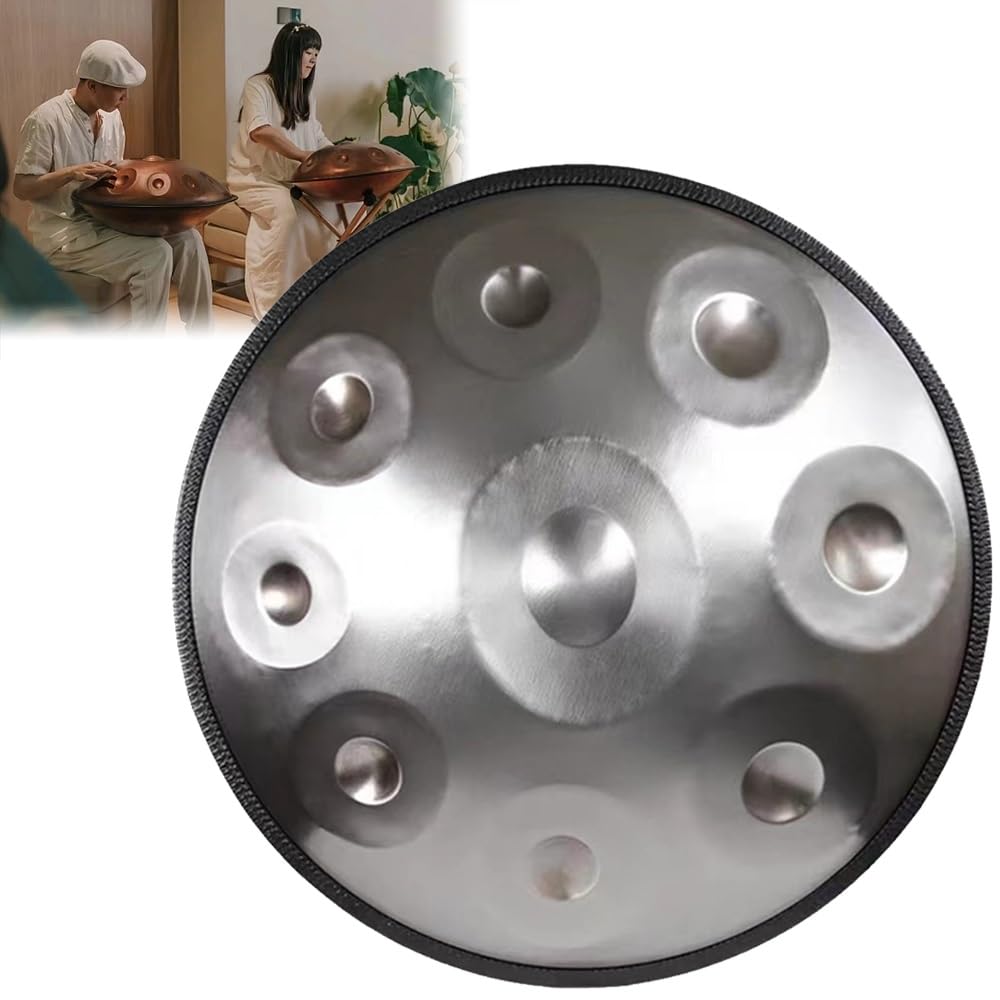 ILOOXI Tamburo Handpan In Re Minore Tamburo A Mano In Acciaio, Tamburo Etereo 9 Note/ 10 Note/ 12 Note, Tamburo Armonico ​432HZ/ 440HZ, 22 Pollici (Color : Silver-432hz, Size : 12 Notes)