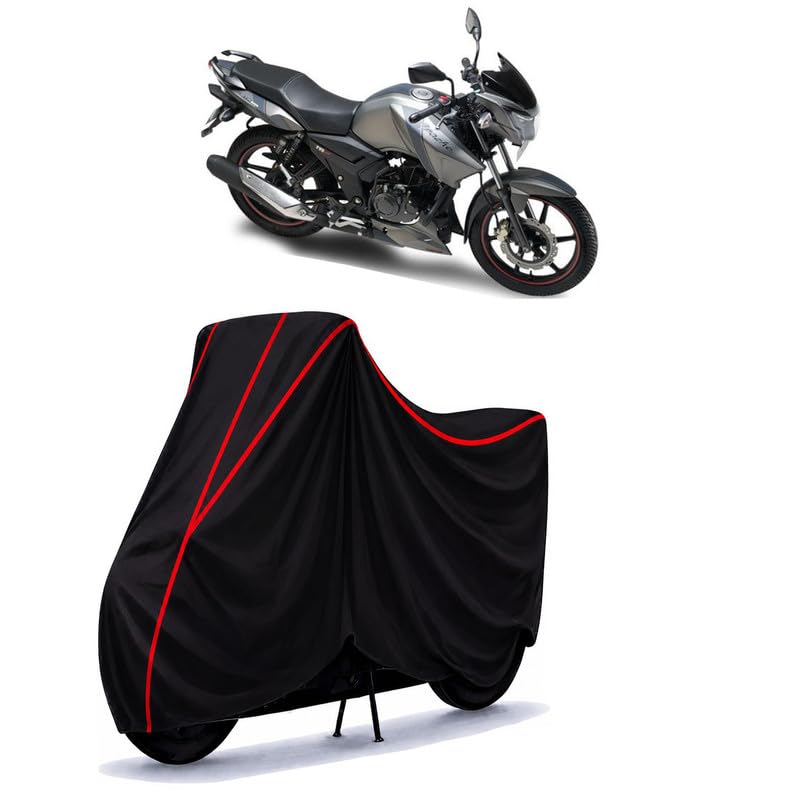 Image of TVS Apache RTR 125 V4 Water Resistant Bike Cover for All Motorcycles & Rain | Heavy Duty Taffeta Fabric | UV Protection, Dustproof, Scratchproof | All Weather Two Wheeler Cover with Elastic Bottom