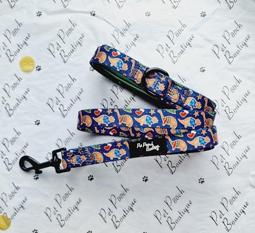 Christmas Dino Rawr Biscuits Dog Lead, blue