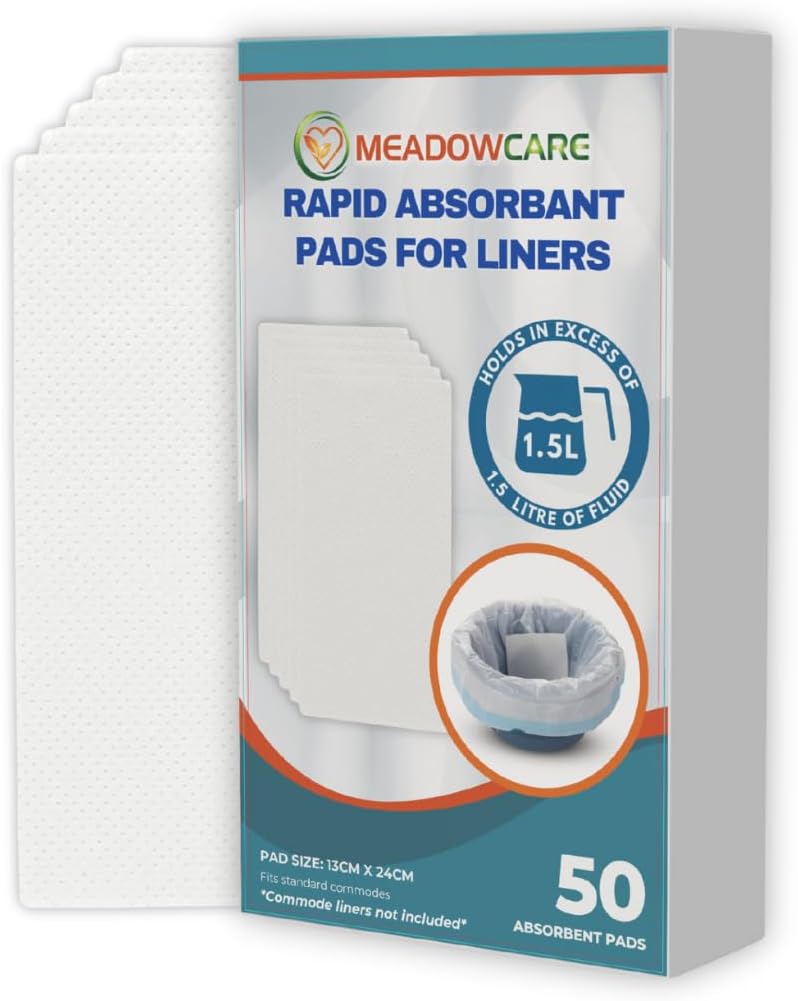 Commode Absorbent Pads | Pack of 50 Super Absorbent Pad for Commode Liners and Portable Toilets | Absorbs Over 1 Litre of Liquid – Pads Only