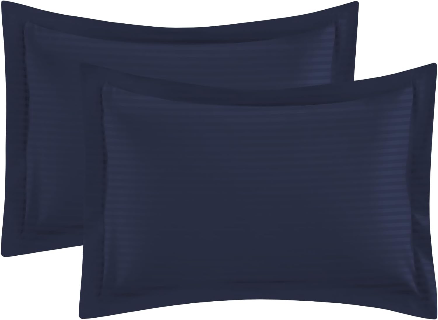 Standard Pillow Shams - 2 Pack Genuine 600 Thread Count Long-Staple Cotton 20x26 Sham Covers - Crisp, Skin-Friendly, 20x26 Inches Oxford Pillowshams, (Stripe, Navy Blue)