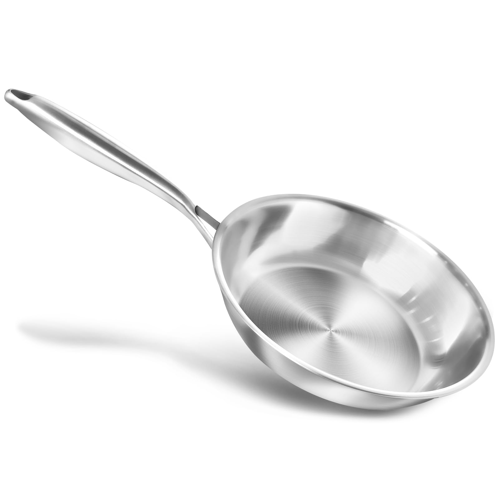 HOUSLUX Pfanne Edelstahl Bratpfanne unbeschichtet, Induktionskompatibel langlebig hochwertige Edelstahlgriffe leichte Reinigung für alle Herdarten (24CM)