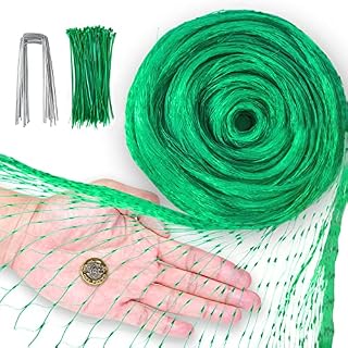 Hywean Green Garden Netting 4M X 10M Plant Netting with 50 Cable Ties and 10 U-Shaped Pegs, Grass Seed Vegetable Fruit Netting Protect Strawberry Trees Lawn Grapes Peas, Reusable Garden Mesh Net