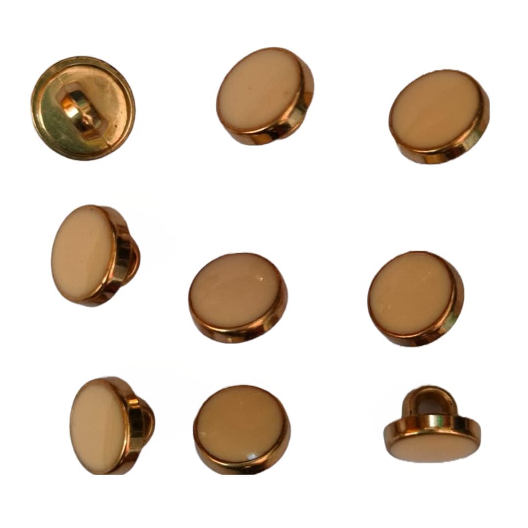 Bhavya Enterprises 8mm Enamel Metallic Ivory Gold Rim Tiny Shirt Buttons, Cream White Resin Small Plastic Shank Buttons for Knitting Sewing Coat, Kurti and Dress (50)-image-10