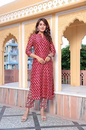 Image of Leriya Fashion Cotton Printed Kurta Sets for Woman | V Neck Festive Anarkali Suit for Women | Ethnic Kurta Set with Dupatta for Women | Wedding Kurti Set for Woman