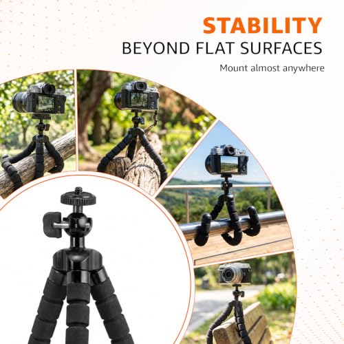 Image of Amazon Basics Flexible Gorillapod Tripod for Cameras & Mobile Phones, Premium Metal Legs with 360 Ball Head & Phone Holder, Max Load 3kg, Portable for Travel, Hiking & Vlogging