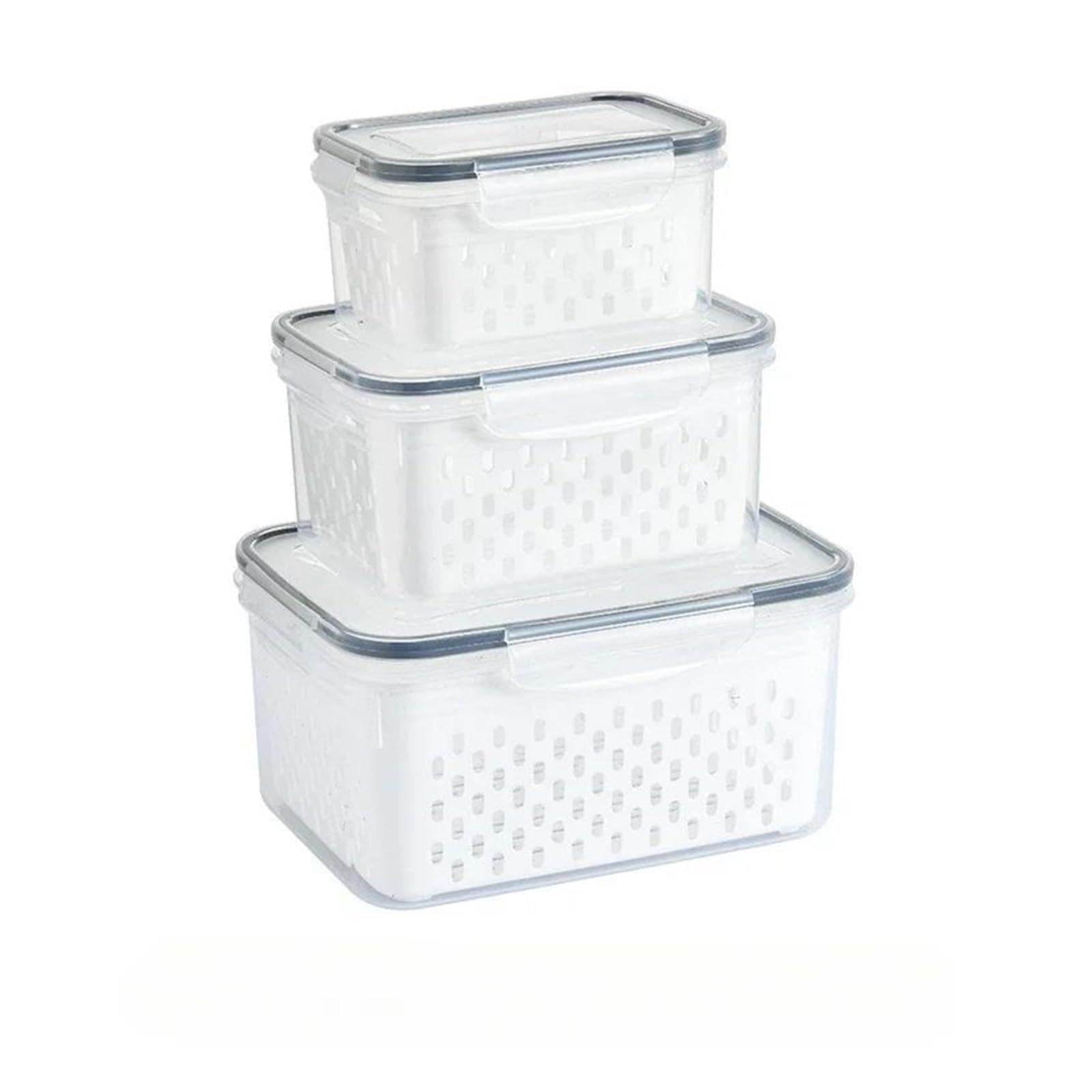 1/2/3pcs Refrigerator Storage Box Fridge Organizer Fresh Vegetable Fruit Drain Basket Storage Container Pantry Kitchen Organizer(Grey 3PCS)