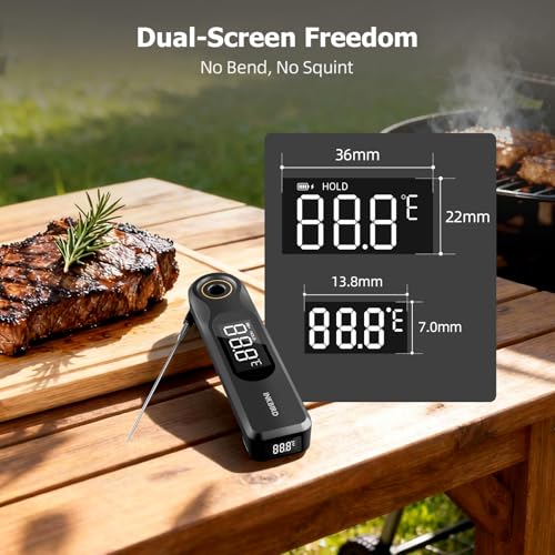 Image of INKBIRD IHT-51K Dual-Display Instant Read Thermometer for Grilling & Baking | Two Screens, 1.8mm Ultra Thin Probe, 0.5 Sec Super Fast Response, Whole Body IP65 Waterproof, Ideal for Kitchen Cooking BBQ