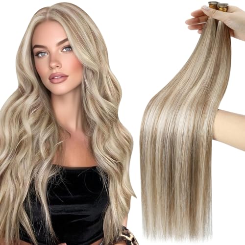 Image of Moresoo Genius Weft Hair Extensions, Highlight Brown with Blonde | Crafted with Remy human hair, 18 Inch 50g, natural movement for parties, events and creative styles