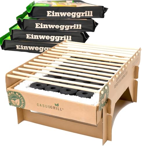 BURI grill jednorazowy, ekologiczny, 100% ekologiczny, bezdymny, 31 x 24 cm, węgiel bambusowy i ruszt do grillowania, naturalne materiały, mniej emisji CO2, 5 min gotowy do uruchomienia
