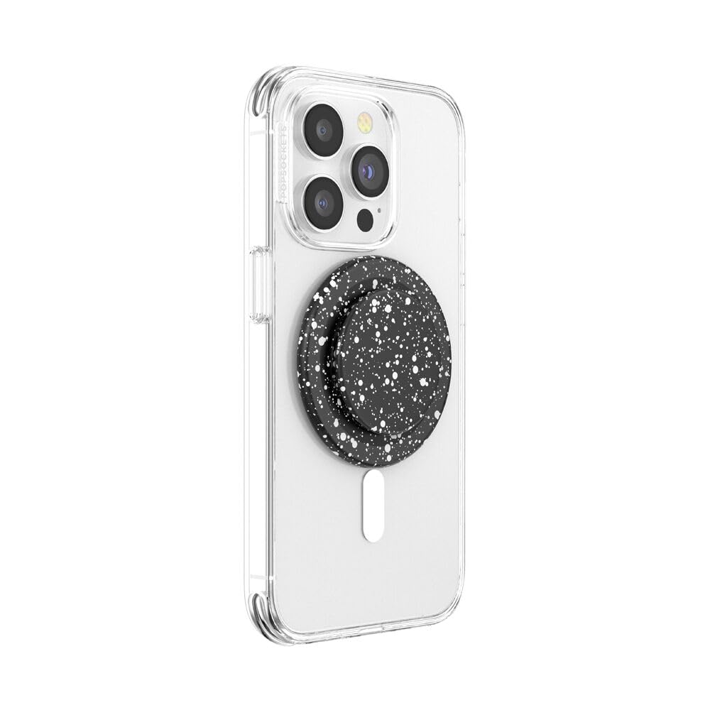 PopSockets: PopGrip Round pour MagSafe - Anneau Adaptateur pour MagSafe Inclus - Support et Poignée pour Smartphone et Coques avec Un Top Interchangeable - Black Speckle