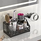 junyuan Hair Dryer Holder Wall Mount, Hair Tool and Styling Organizer,Bathroom Countertop Organizers for Dyson Supersonic Hair Dryer,Blow Dryer Holder with 3 stainless steel Metal cups. Black