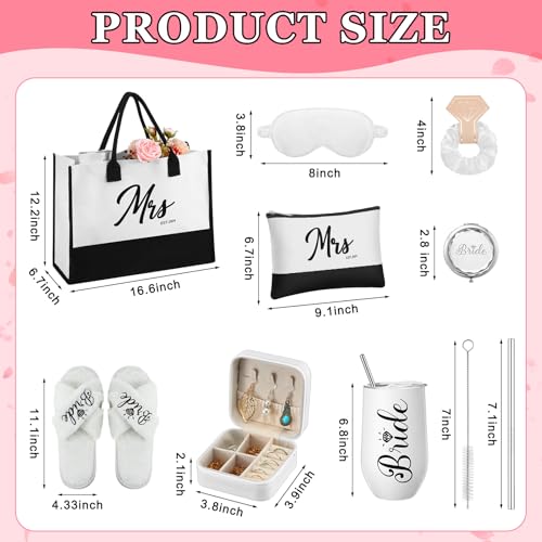 Image of JaGely 9 Pcs Bride to Be Gifts Set Bridal Shower Bachelorette Wedding Gifts with Robe Slippers Tumbler Tote Bag & Bridal Kit