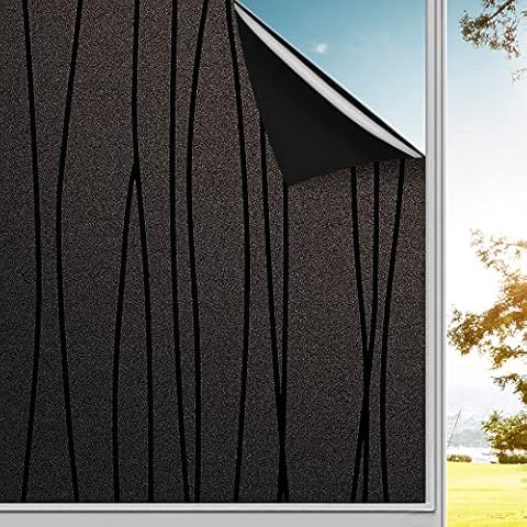 Finnez Blackout Window Film and Light Protection Sticker Film Frosted Look Static Cling for Home Office (17.5'' x 78.7'' Black Irregular Stripe) Cover