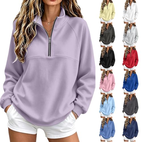 Quarter Zip Pullover Women Oversized Raglan Fleece Mock Neck Sweatshirt