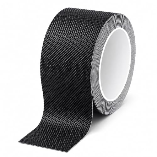 Image of Diamond Texture Rubber Grip Tape for Handles and Surfaces | Anti Skid Adhesive Tape for Heavy Grip on Indoor and Outdoor Stairs, Gadgets, DIY Tools Use-(2In x 16.4Ft), Black