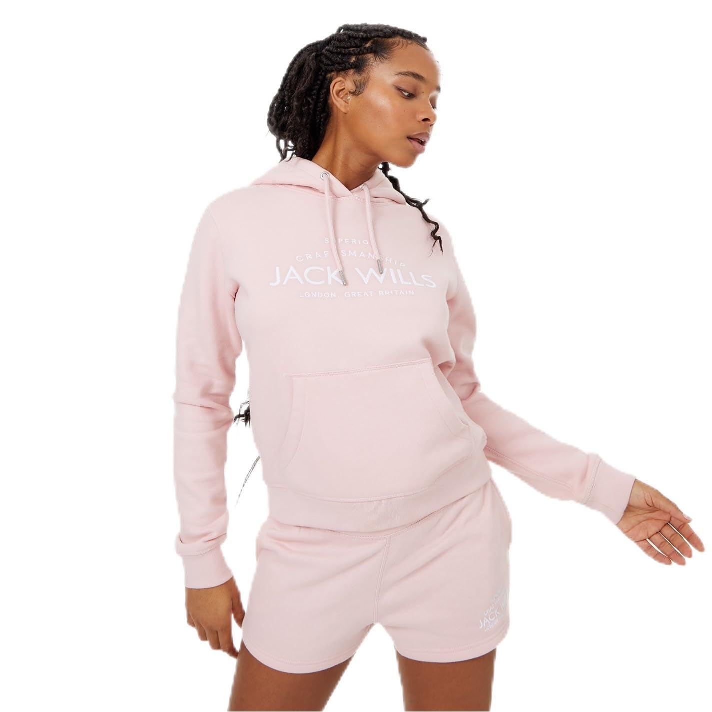 Jack Wills Womens Hunston Graphic Logo Hoodie Soft Pink 3XL