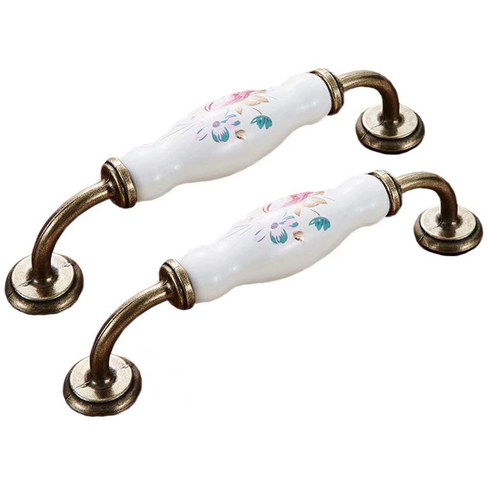 Wushadehans Style C Antique Brass Cabinet Drawer Handles 2 Pcs Ceramic Wardrobe Door Pulls Dresser Drawer Pulls Cupboard Furniture Handle(Style C)