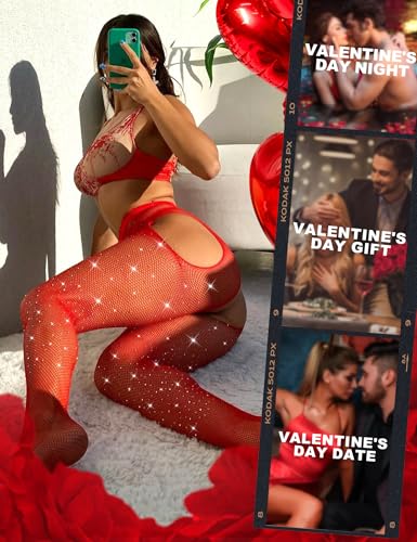 Image of RSLOVE Fishnet Stockings Rhinestone High Waist Tights Pantyhose Women's Sexy Sparkle Stockings