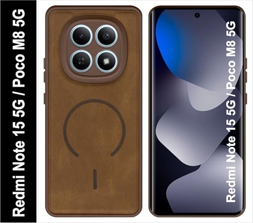 Image of SBMS Back Cover for Redmi Note 15 5G /Poco M8 5G | Ultra Slim Soft Rubberised Hard Case | Oil Feel Soft Leather Back | Mag-Safe Design (Mag-Safe Not Support) | Camera Protection Case Poco M8 5G (Brown)