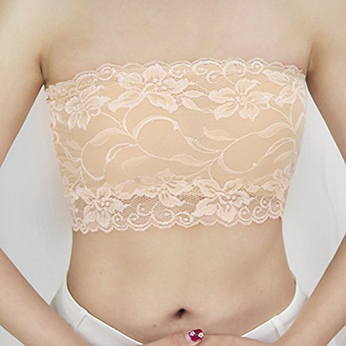 LUOEM 3pcs Women's Floral Lace Tube Top Stretchy Strapless Non-Padded Bandeau, Black, White, Skin, X-Large4