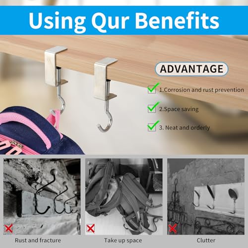 HonQiShiMY 6 Stück Taschenhalter für Tisch, Taschenhaken Tisch Verstellbar & Antirutsch, Silberner Eisen-Tischhaken, Handtaschenhalter für Tisch,Geeignet für Schulbänke, Bürotische, Schlafzimmertische