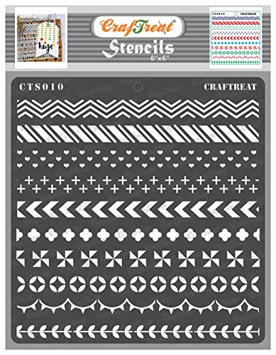 CrafTreat Border Stencils for Painting on Wood, Canvas, Paper, Fabric, Floor, Wall and Tile - Washi Tape - 6x6 Inches - Reusable DIY Art and Craft Stencils for Borders - Stencils Borders