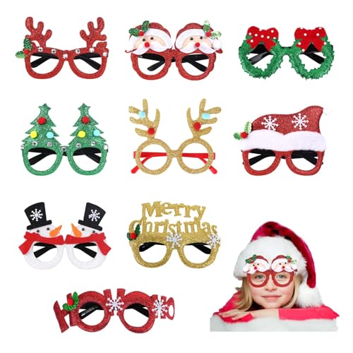 Fairblo 9 Piezas Gafas Navidad Marco de Gafas de Navidad Accesorios Navideño Photocall Navidad para Niños y Adultos, Fiesta Decoración Regalos Navidad