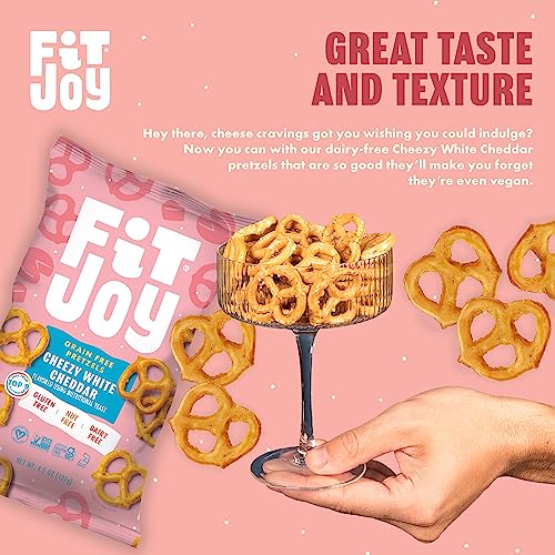 Image of FitJoy White Cheddar Pretzels (Pack of 6, 4.5 Oz) - Dairy, Nut & Gluten Free Snacks - Grain Free Cassava Root & Chickpea Flour Vegan Pretzel Twists - Classic Snack Pretzels for Moms and More