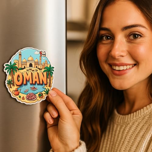 Image of Naxon Oman Country Theme Souvenir Wooden Refrigerator Stylish Fridge Magnet - Fridge Decoration Magnet for Kitchen & Home Decor | Perfect Souvenir Gift | Size 3x3 Inches | Pack of 1