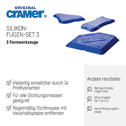 Cramer® Silikon Fugen-Set 3 I Fugenglätter für Neuverfugung in Küche & Bad I Silikon Abzieher mit 16 Profilvarianten I Für alle Dichtungsmassen
