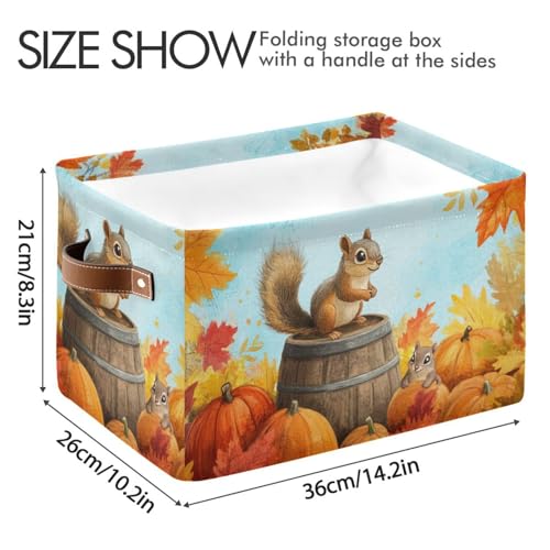 Image of Aslsiy Storage Basket Fall Squirrel Pumpkins Maple Nursery Bins Blue Sky Baby Box Canvas Clothes Shelf Basket Laundry Hampers 2 Pcs