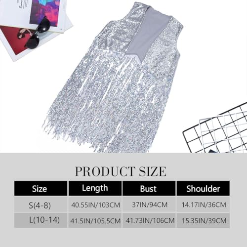 JAKAWIN Fringe Sequin Vest Sparkly Disco Party Rave Jacket for Women BO92464