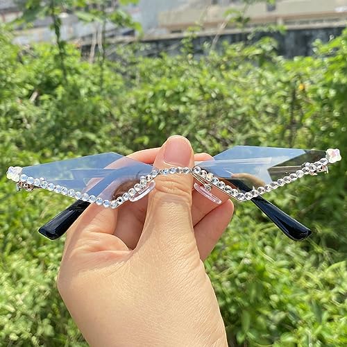 Vintage 90s Rimless Rhinestone Sunglasses Fashion Rhombus Crystal diamond Y2K Candy Color Cat Eye Party Glasses4